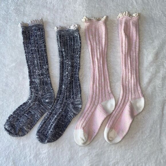 Boot Socks in Gray and Pink knit crochet youth - Picture 1 of 4